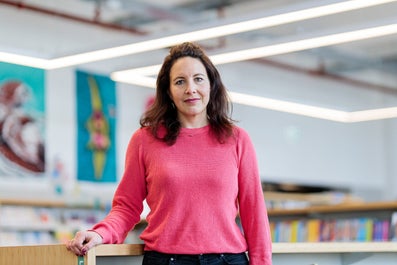 A woman in a library