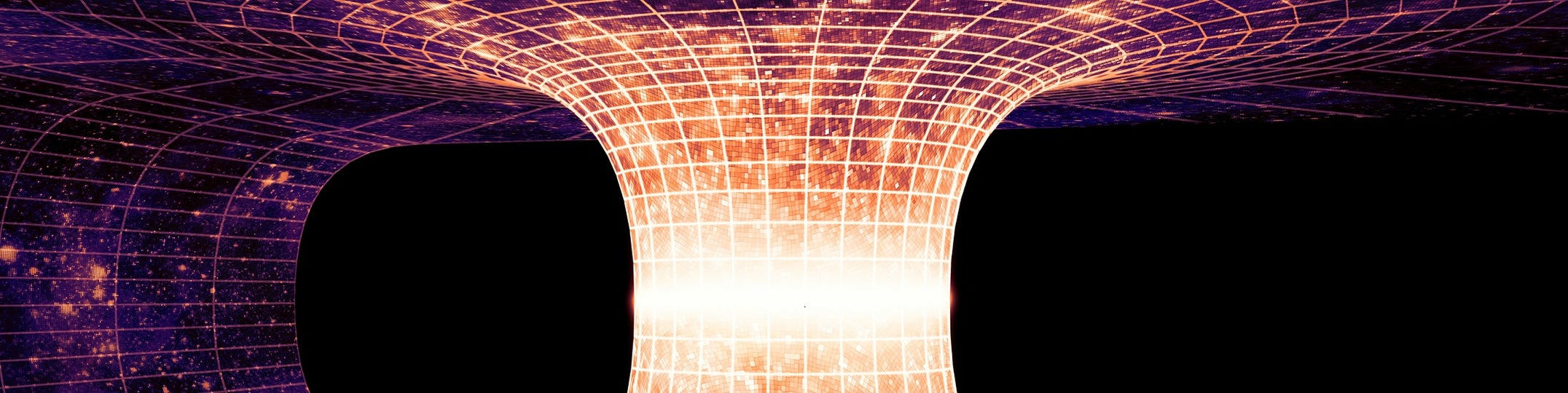 An illustration of a wormhole (Einstein-Rosen bridge) in the fabric of space