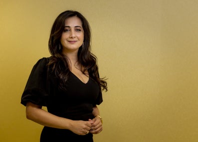 A woman in a black dress