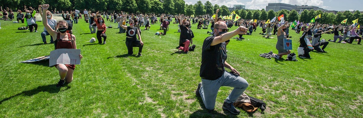 People demonstrating at Black Lives Matter event