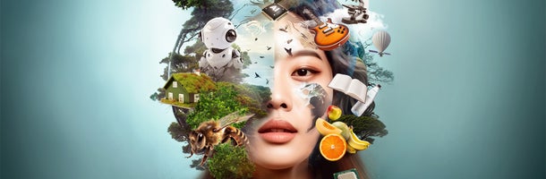 A face shaped by a variety of social themes