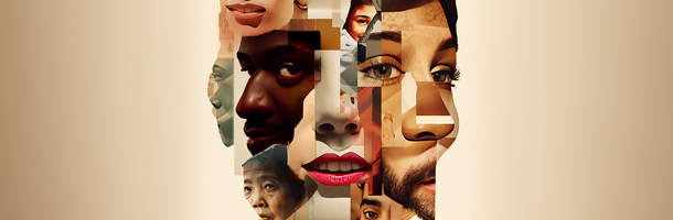 Different faces in the shape of one face symbolise inclusiveness