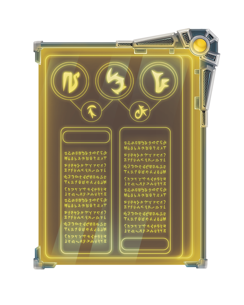 A yellow glowing data pad