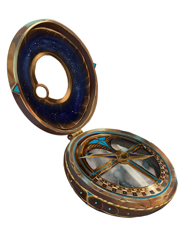 An open Wayfinder, a compass-like object