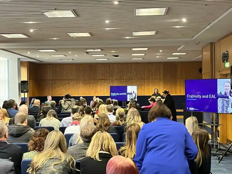 This image shows the room before a panel discussion event