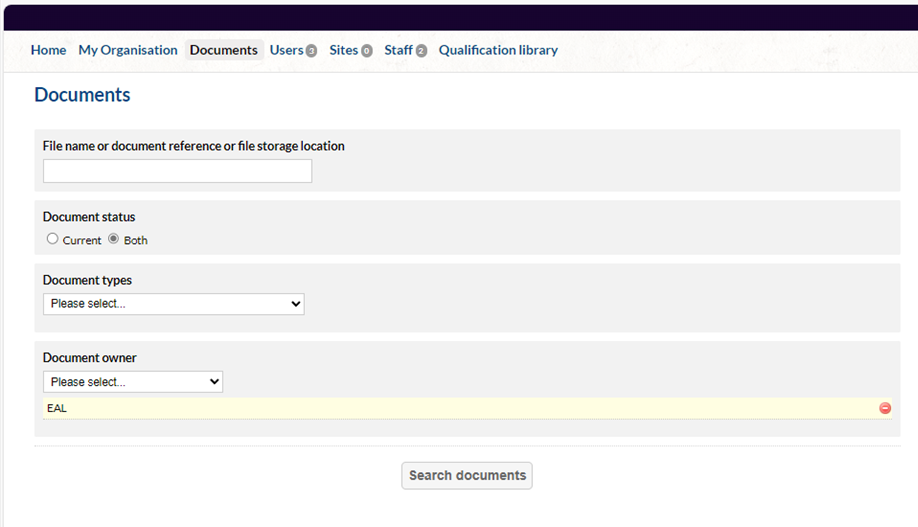 EAL documents section screenshot on the portal.
