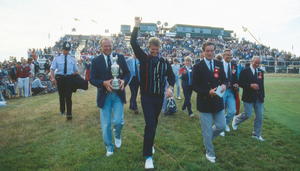 Sandy Lyle celebrates winning The Open in 1985