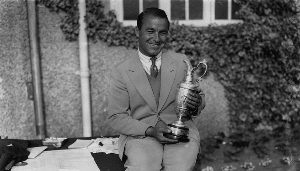 Gene Sarazen poses with the Claret Jug