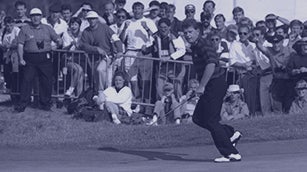 Nick Price celebrates his incredible eagle on Turnberry