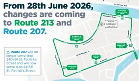 Map of route changes to Cork City Routes 207 & 213