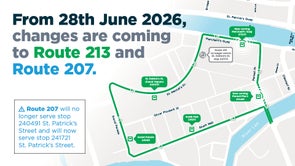 Map of route changes to Cork City Routes 207 & 213