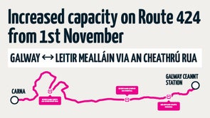 Image is a line plotting Route 424 between Galway and Leitir Mealláin via Cheathrú Rua
