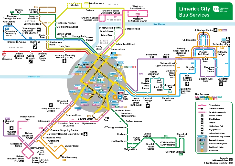 Limerick Bus Route Map - Valid from October 2025