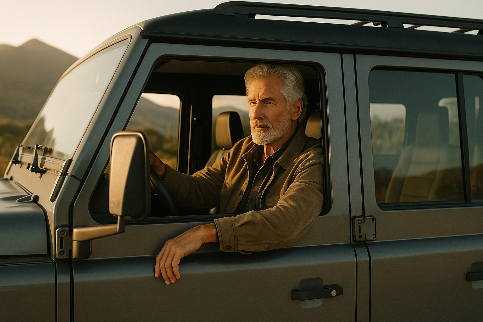 Hombre mayor manejando una camioneta todoterreno. Imagen representativa de Brand-Lib.
