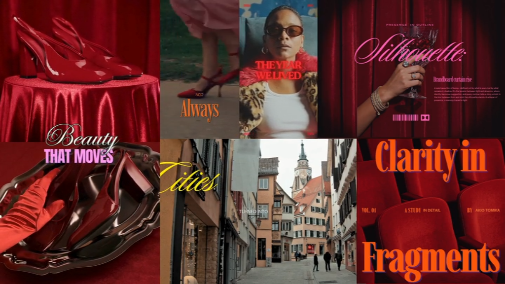 Collage visual con estética cinematográfica y colores intensos utilizado como referencia de storytelling visual para contenido en redes sociales.