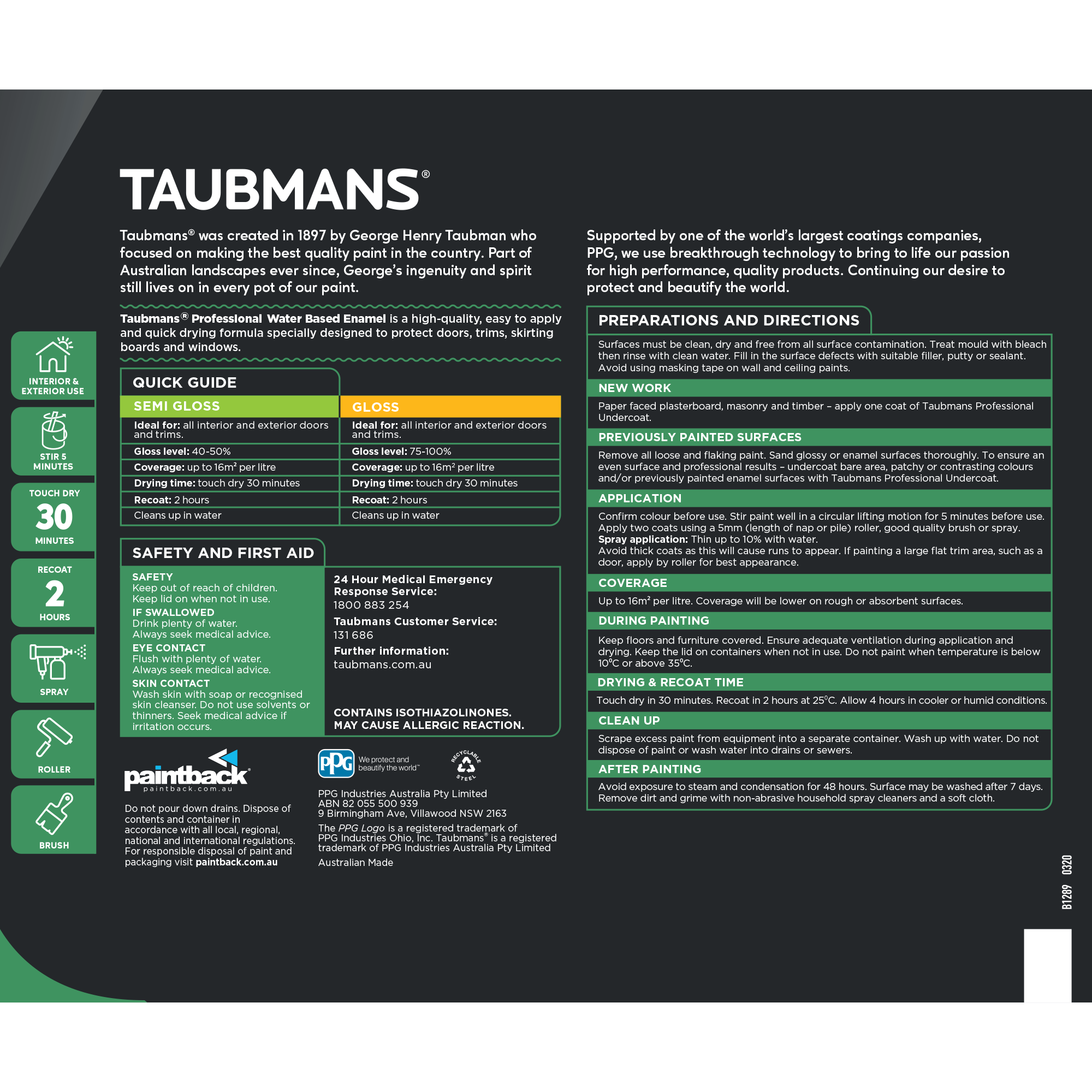 Taubmans Professional Water Based Enamel Taubmans Paint Products