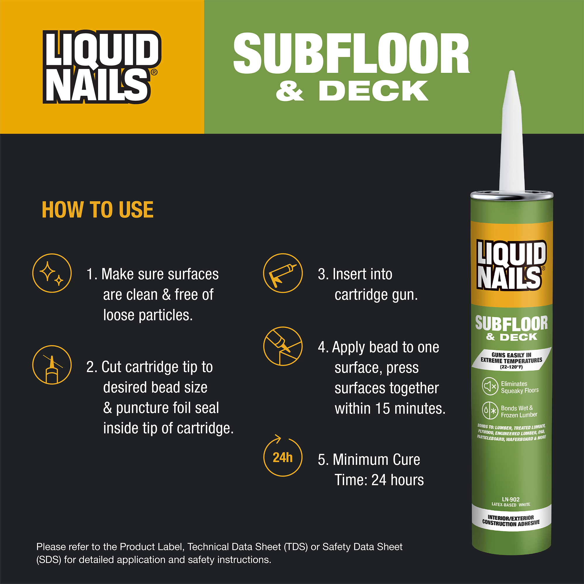 LIQUID NAILS Subfloor Deck Interior Exterior Construction Adhesive Latex Based