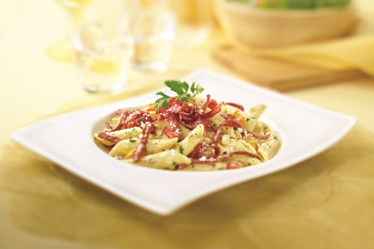 Penne Carbonara with Salami | Margherita Meats