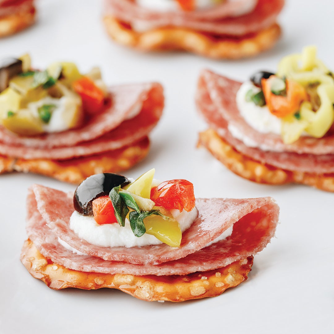 Muffuletta Pretzel Crisps | Margherita Meats