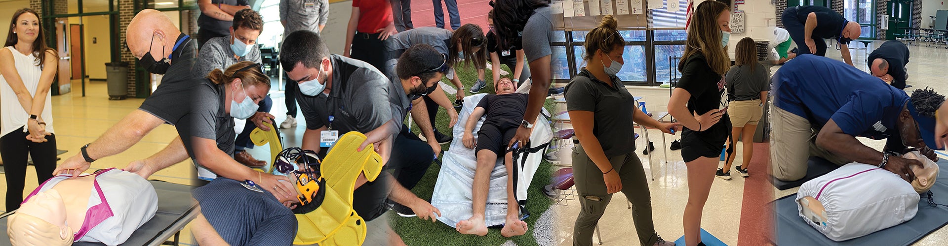 Montage of people learning CPR skills