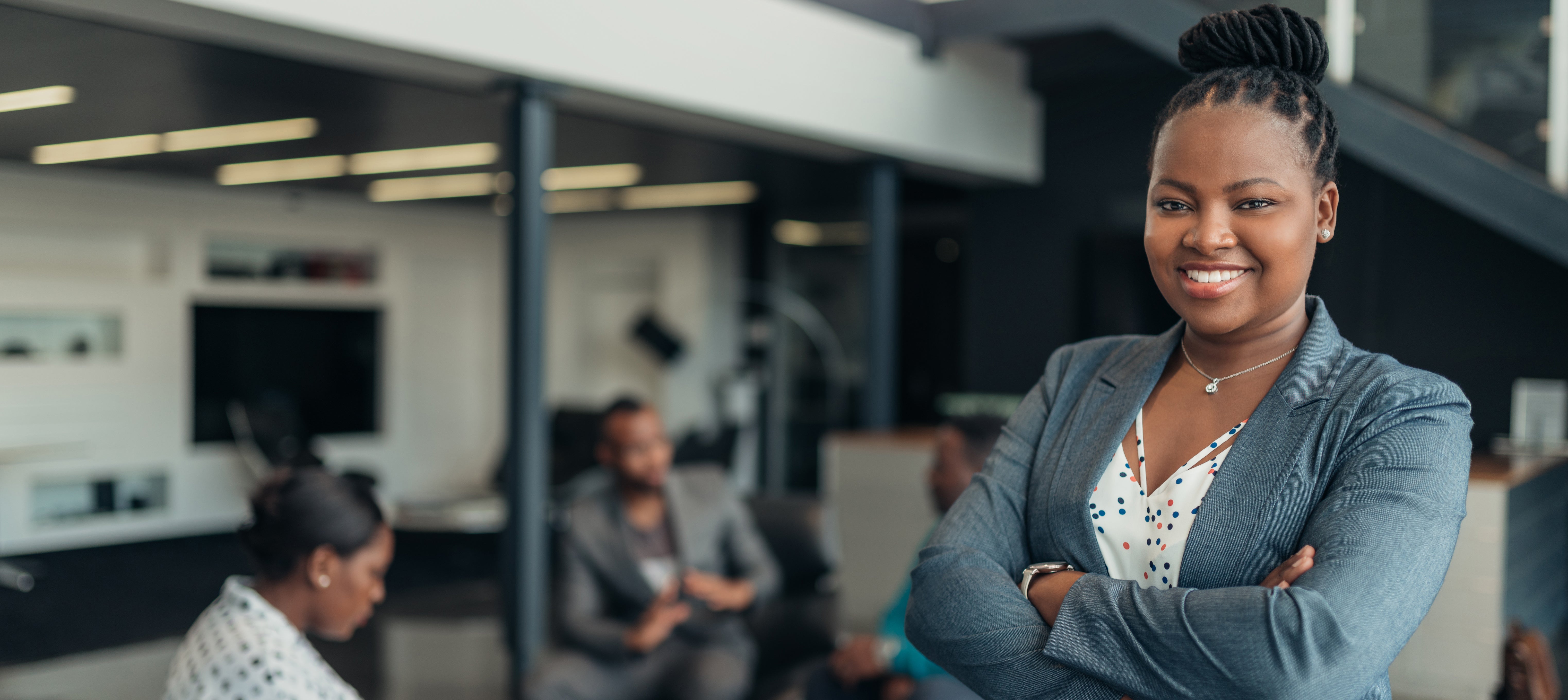 Business woman smiling in office