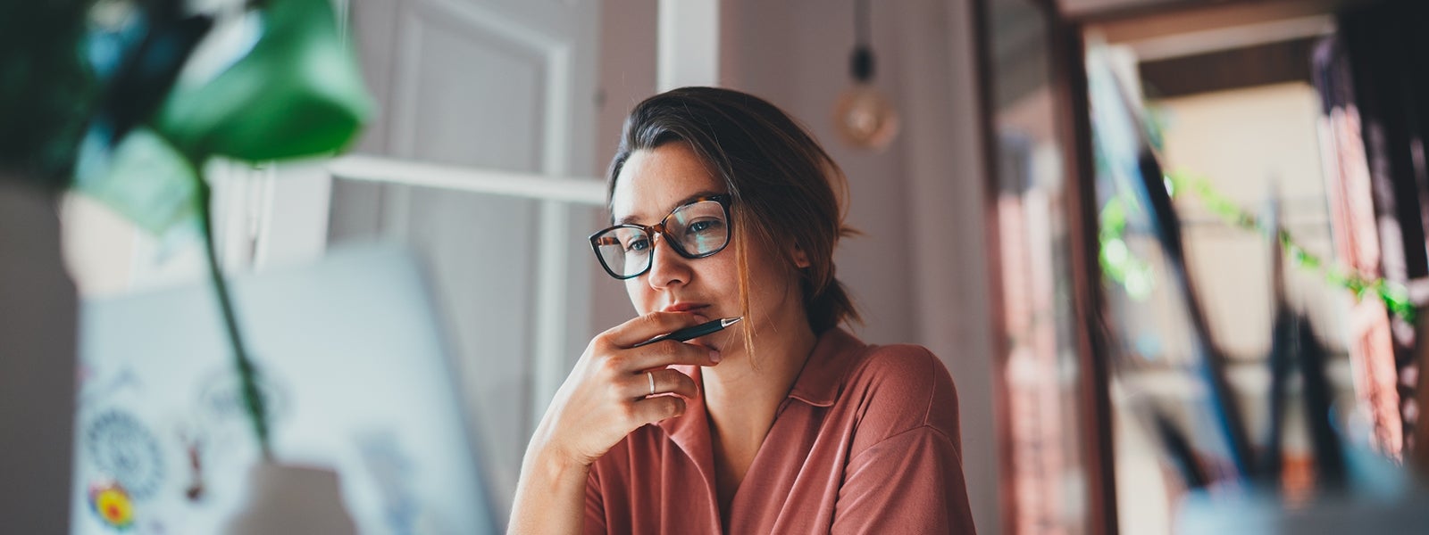 Business owner looking at computer
