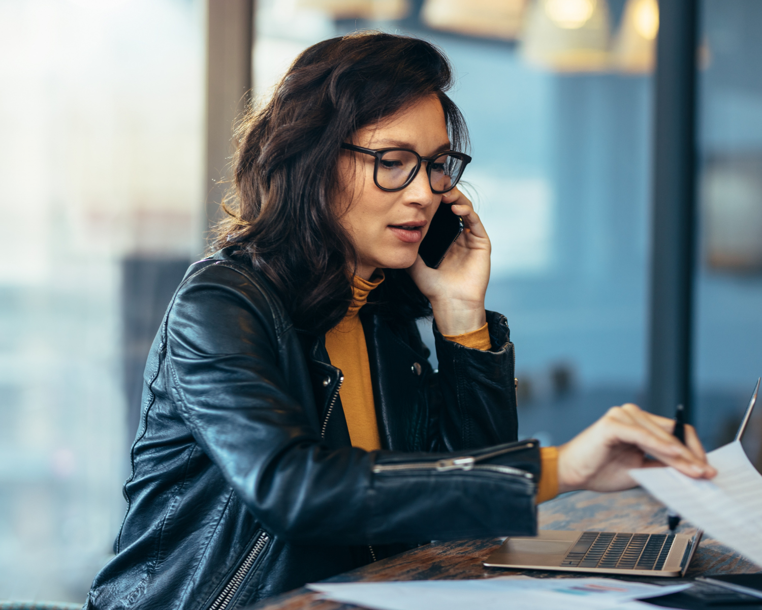 Woman paying invoices
