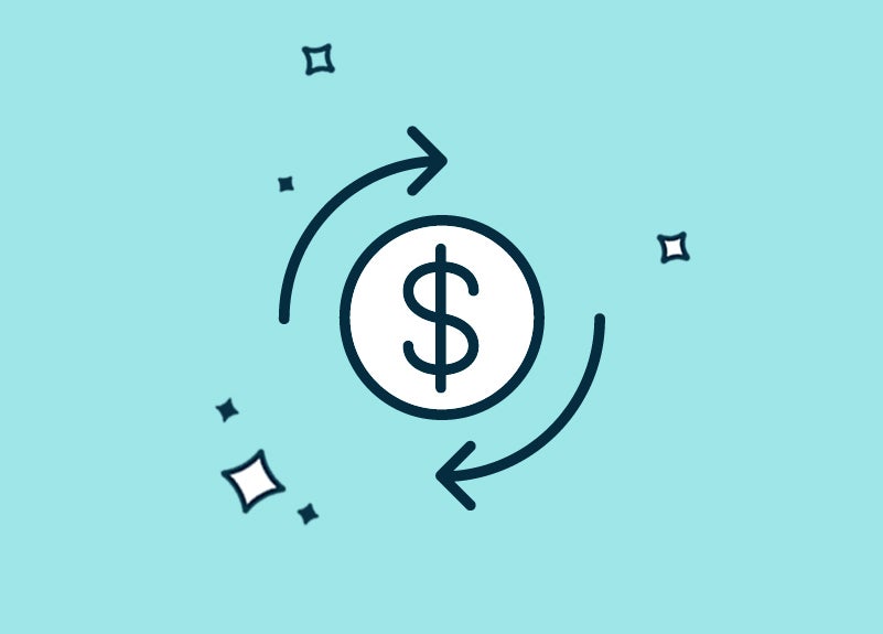 Dollar sign in circle with arrows around outside showing movement