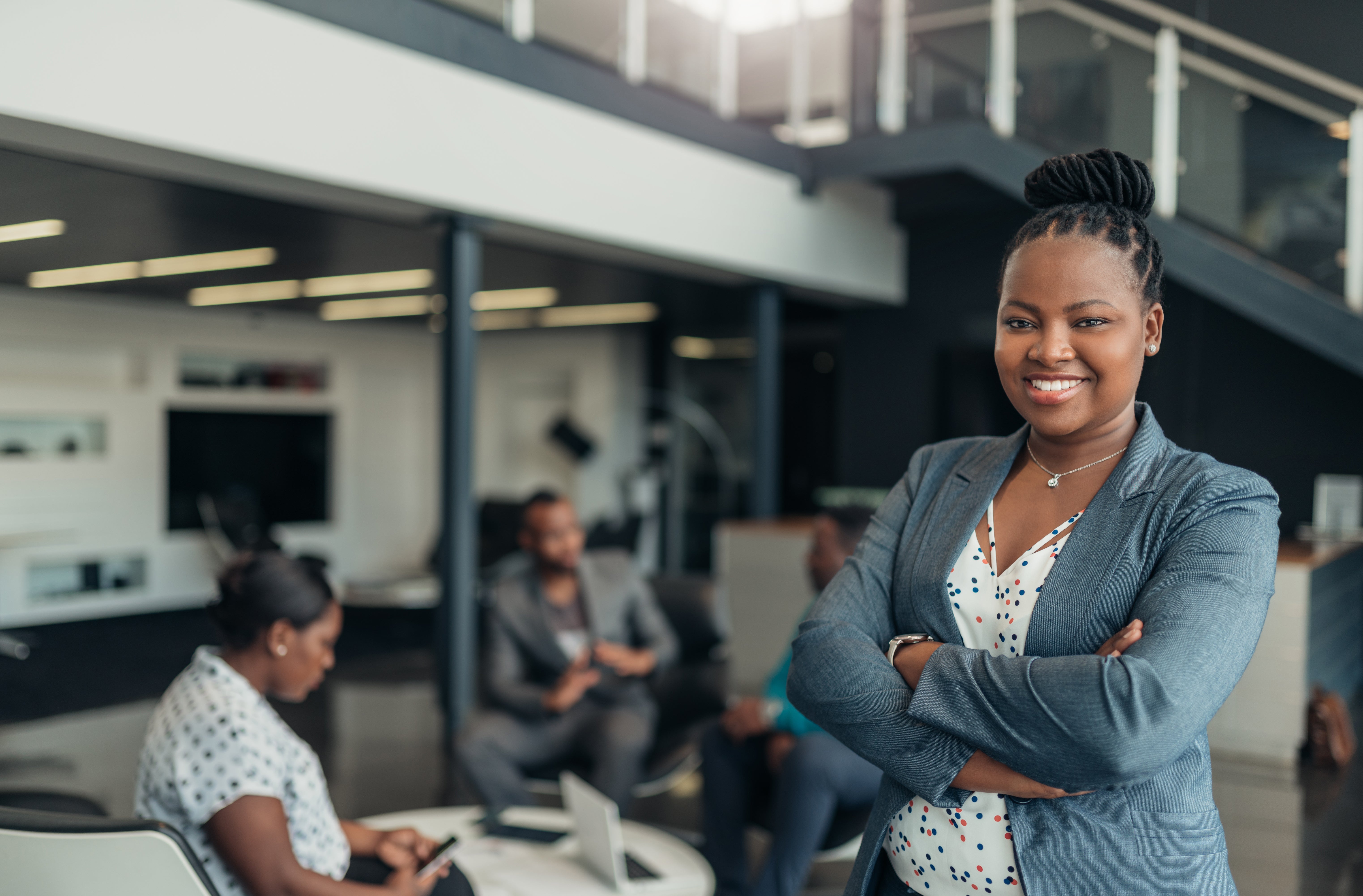 Business woman smiling in office