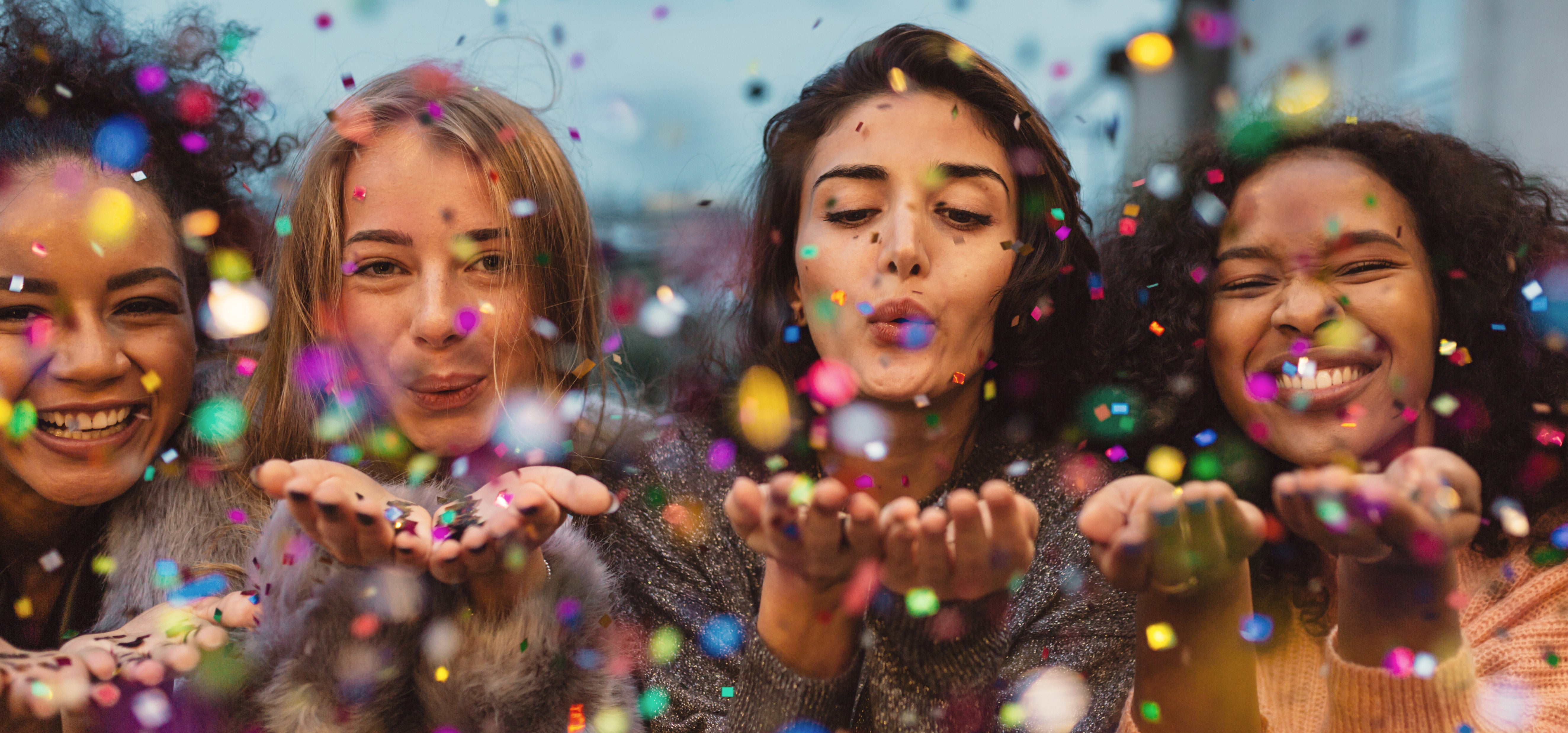 Friends celebrate with confetti