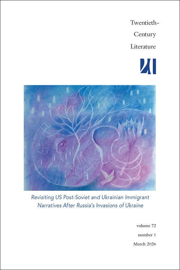Twentieth Century Literature cover with abstract blue and purple artwork on post Soviet and Ukrainian narratives