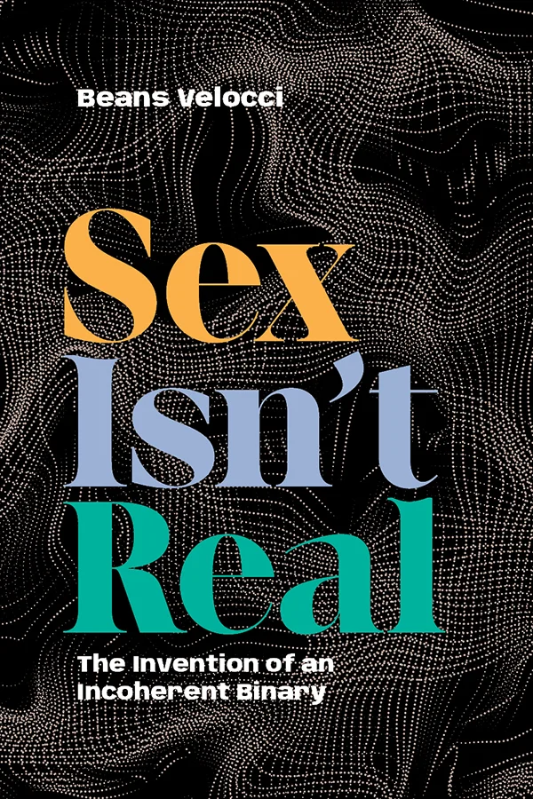 Cover of Sex Isn't Real features a mesh grid pattern in an off white against a black background.