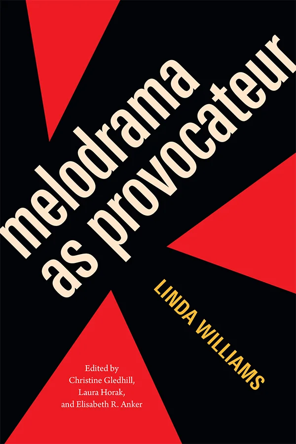 Cover of Melodrama as Provocateur is black with three red triangles creating a geometric design. The title is written at an upwards diagonal in a cream all lowercase sans serif font.