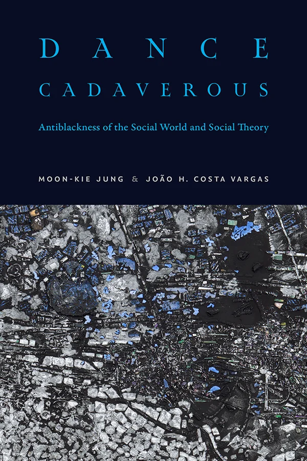 Cover of Dance Cadverous shows a fragmented, mosaic-like aerial landscape with the typography above in light blue and white.