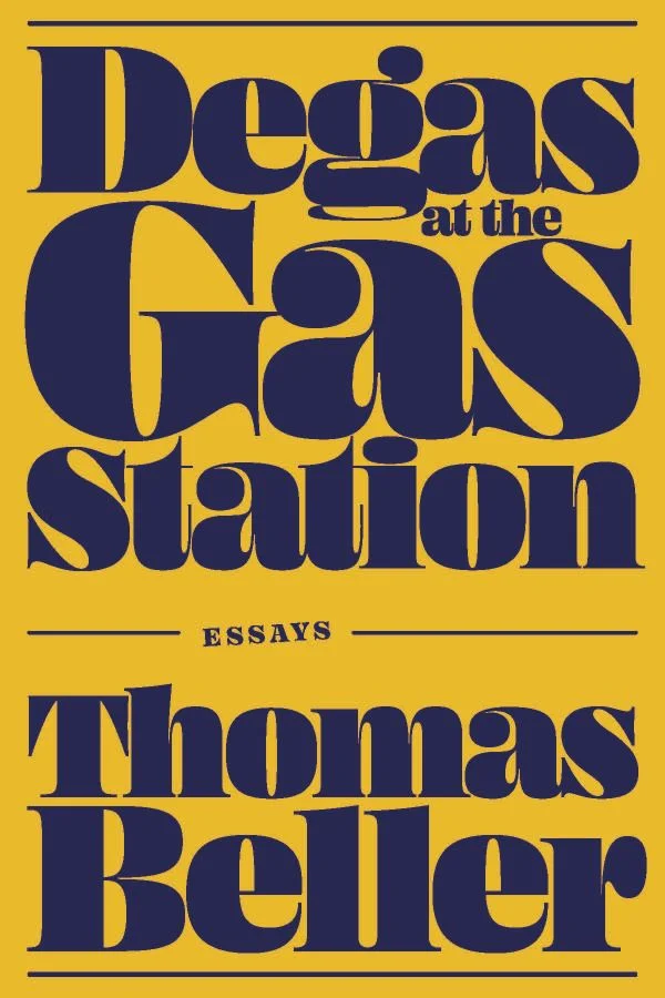 Cover of Degas at the Gas Station is a solid mustard yellow with bold, navy blue typography.