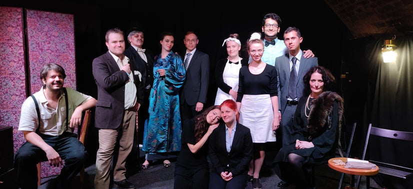 The whole cast in costume