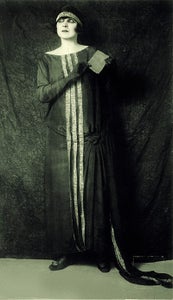 A photo of Leopolda Dostalová dressed as Emilia Marty from The Macropolis Secret.