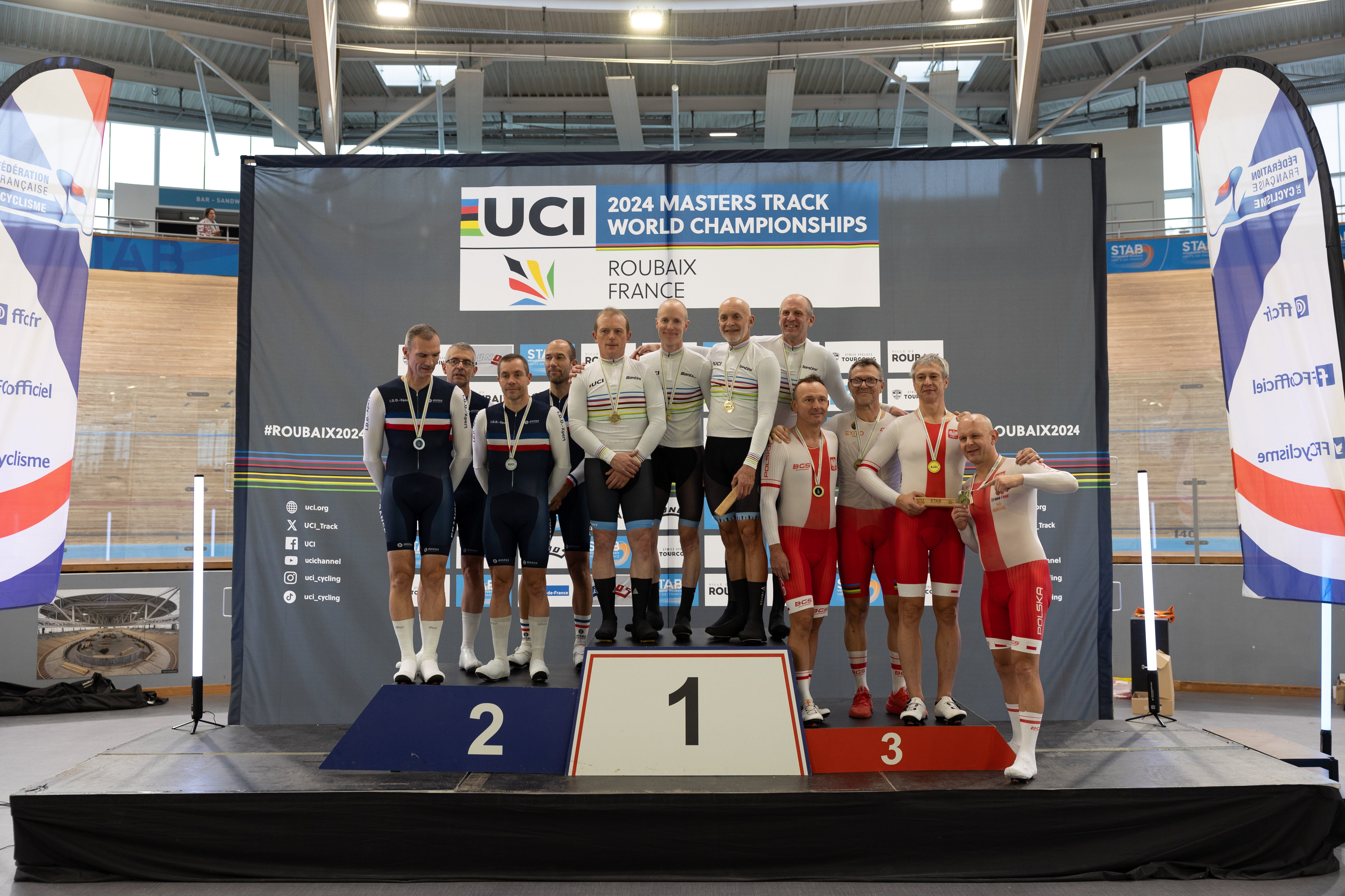 Podium from the UCI World Masters Track Championships 2024 Team Pursuit