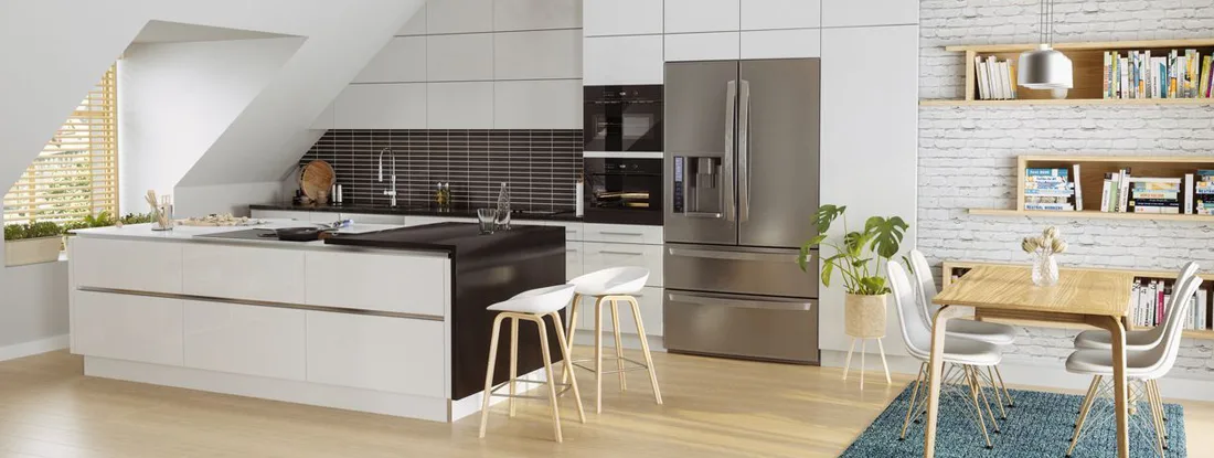 Modern Kitchen In Apartment With Refrigerator. Does Renters Insurance Cover Home Appliances?