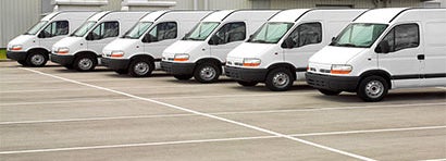 commercial vehicles in a line