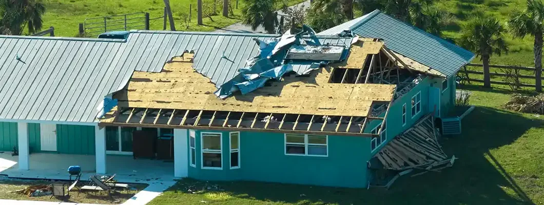 Hurricane Ian destroyed house in Florida residential area. Find Mississippi Hurricane Insurance.