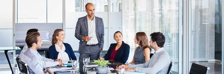 Boss and employees meeting in boardroom