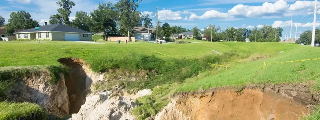 Large Florida Sinkhole Near Residential Neighborhood. Find Florida Sinkhole Insurance.