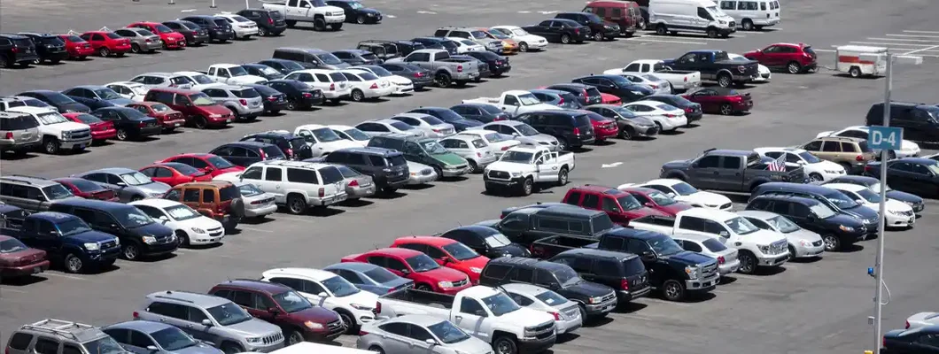 Cars Parked in Parking Lot. Buying a car at auction.