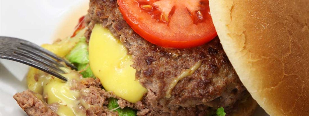 Close-up of Juicy Lucy cheeseburger