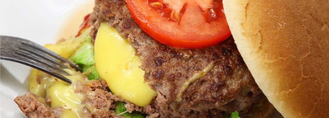 Close-up of Juicy Lucy cheeseburger