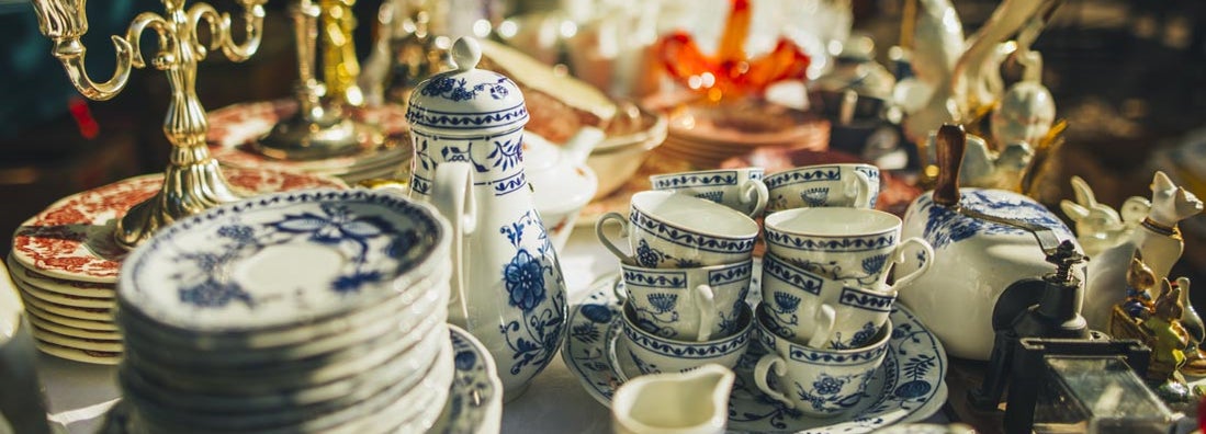 Some beautiful pieces for sale at a flea market. Find Thrift Store Insurance.