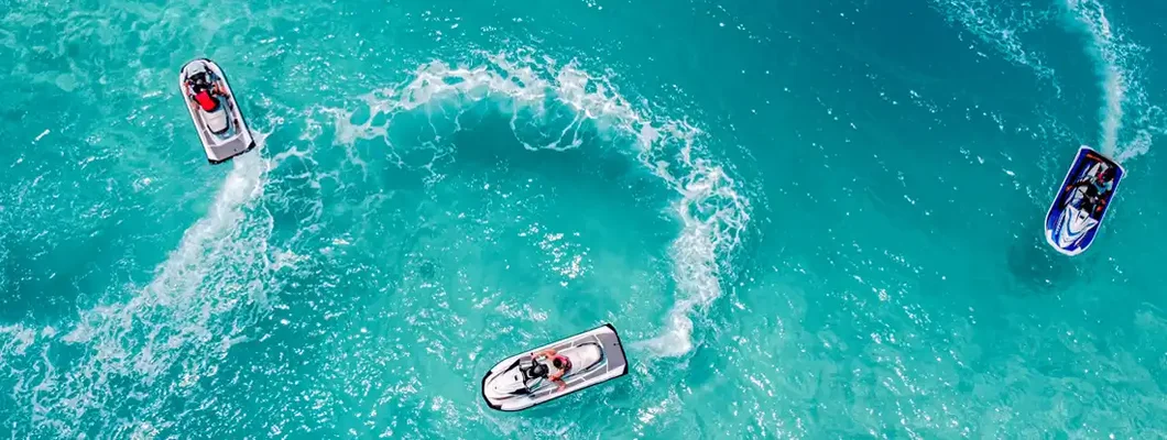 Aerial view of jets skis, island summer vacation. Get PWC Insurance Quotes.