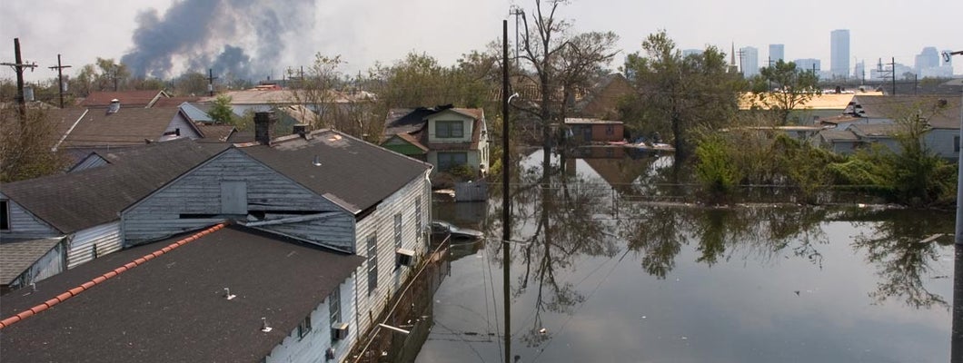 Flooded Lake Forest area of New Orleans, Louisiana. Find Louisiana Flood Insurance