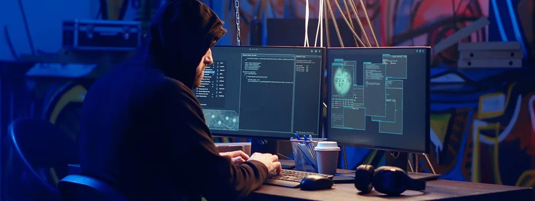 Hacker using computer to target vulnerable unpatched connections. How Can We Protect Ourselves from Cybercrime?